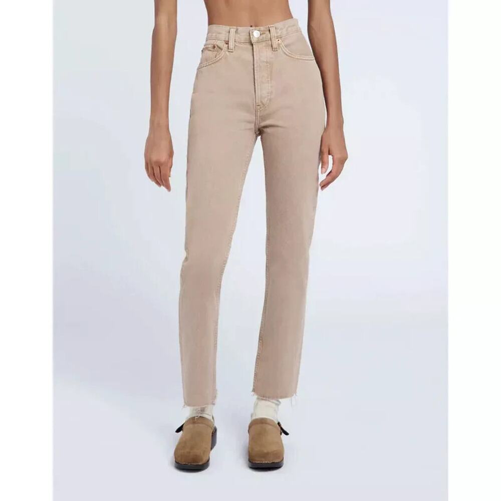 Re/Done Straight Leg Jeans in Beige